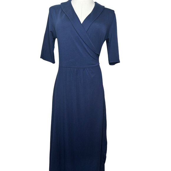 Quince Tencel Jersey Midi Wrap Dress Womens S Blue Sustainable Elegant Classic - Picture 7 of 11